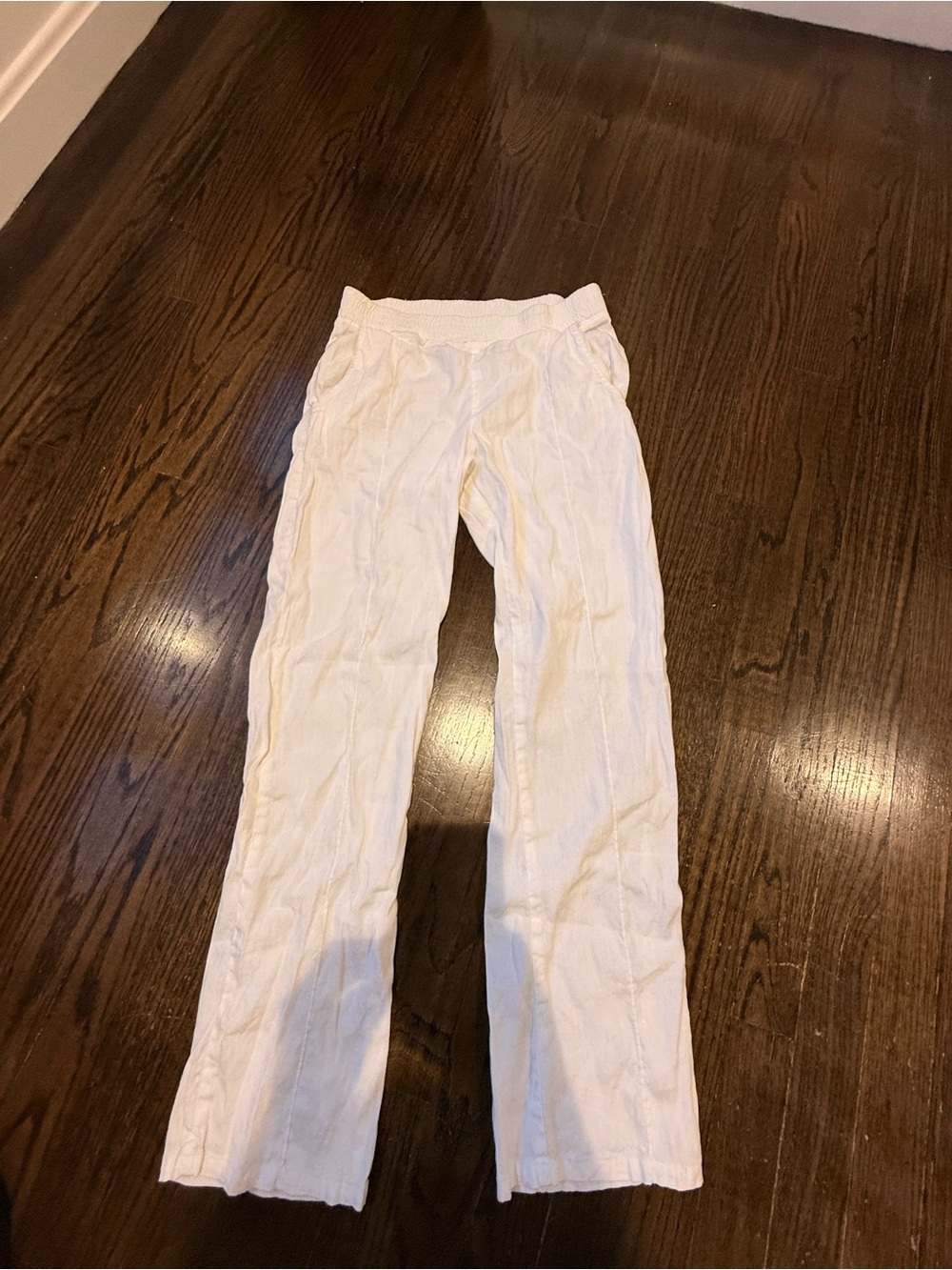 Monrow Cream Wide-Leg Linen Pants